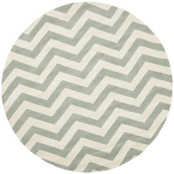 SAFAVIEH Chatham Jake Geometric Wool Area Rug, Grey/Ivory, 9' x 9' Round
