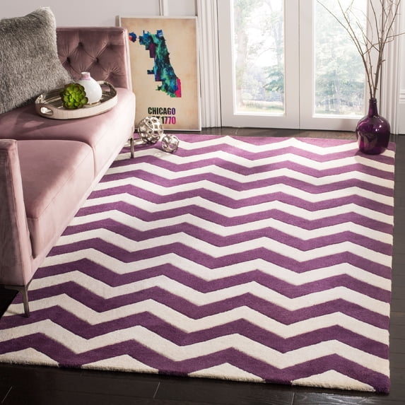 SAFAVIEH Chatham Jake Geometric Wool Area Rug, Purple/Ivory, 6' x 9'
