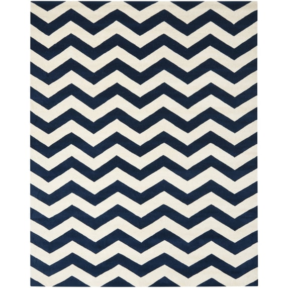 SAFAVIEH Chatham Jake Zigzag Stripes Wool Area Rug, Dark Blue/Ivory, 5' x 8'