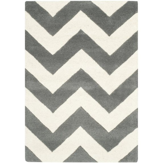 SAFAVIEH Chatham Jake Zigzag Stripes Wool Area Rug, Dark Grey/Ivory, 2' x 3'