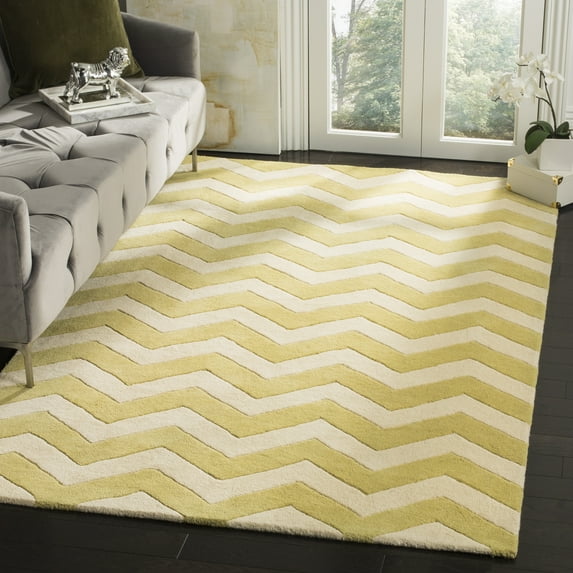 SAFAVIEH Chatham Jake Zigzag Stripes Wool Area Rug, Light Gold/Ivory, 5' x 8'
