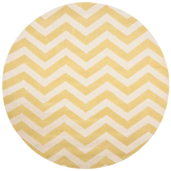 SAFAVIEH Chatham Jake Geometric Wool Area Rug, Light Gold/Ivory, 7' x 7' Round