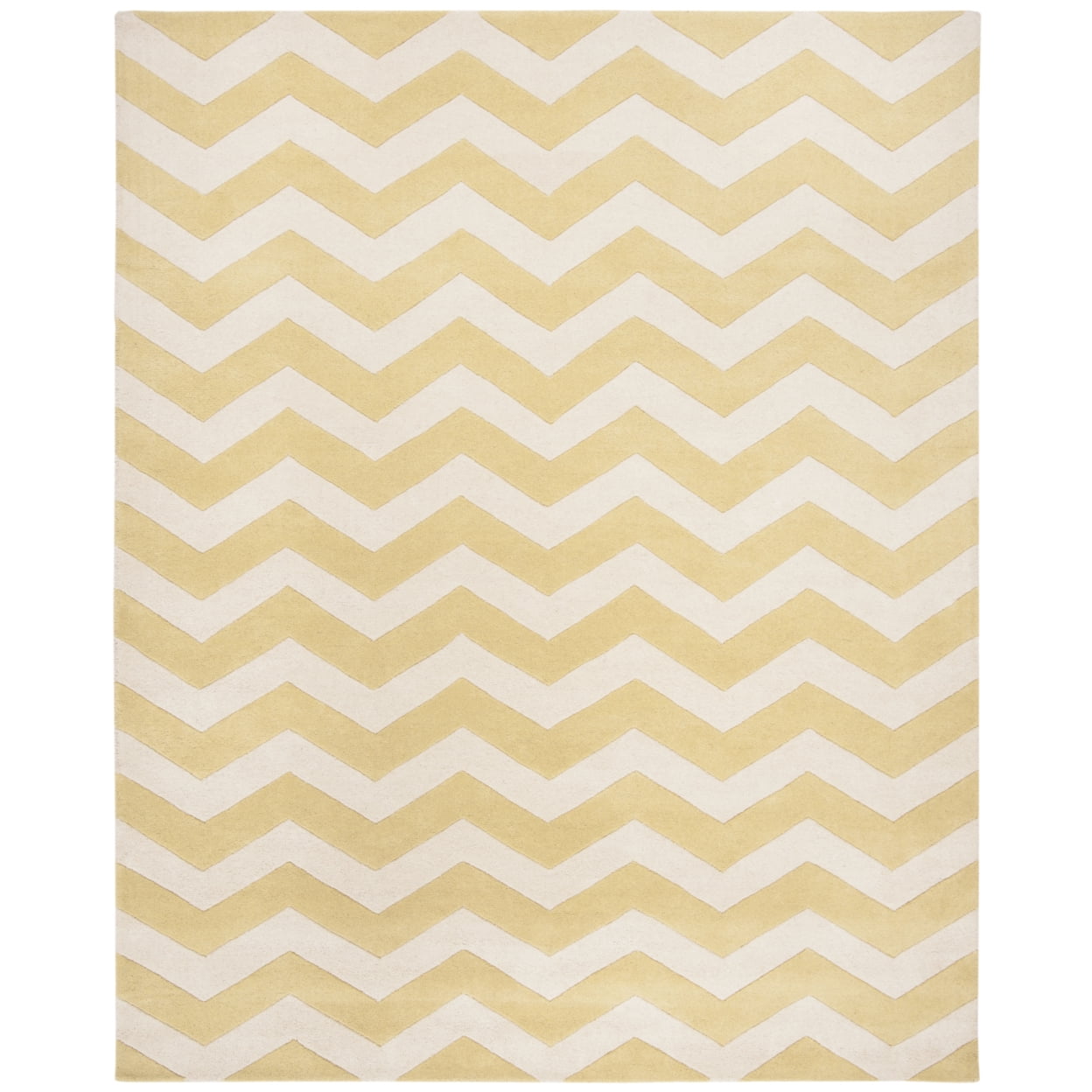 Hand-Tufted Off-White Chevron Wool 7' Square Area Rug