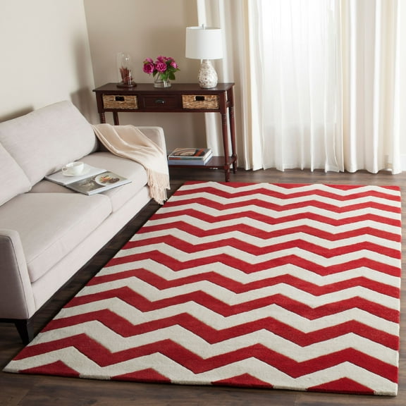 SAFAVIEH Chatham Jake Zigzag Stripes Wool Area Rug, Red/Ivory, 6' x 9'