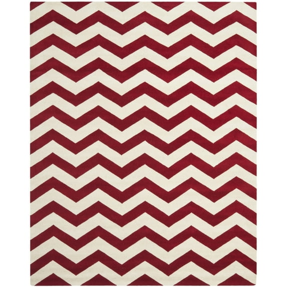 SAFAVIEH Chatham Jake Zigzag Stripes Wool Area Rug, Red/Ivory, 8' x 10'