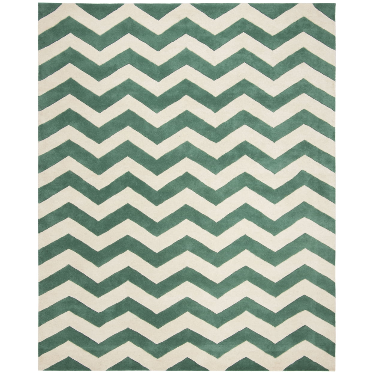 Teal and Ivory Hand-Tufted Wool Chevron Area Rug, 7' x 7'
