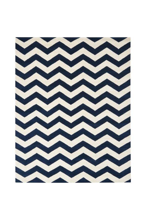 Chatham Jake Zigzag Stripes Wool Runner Rug, Dark Blue/Ivory, 2'3" x 5'