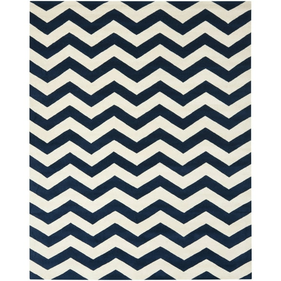 SAFAVIEH Chatham Jake Zigzag Stripes Wool Runner Rug, Dark Blue/Ivory, 2'3" x 5'