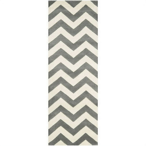 SAFAVIEH Chatham Jake Zigzag Stripes Wool Runner Rug, Dark Grey/Ivory, 2'3" x 5'