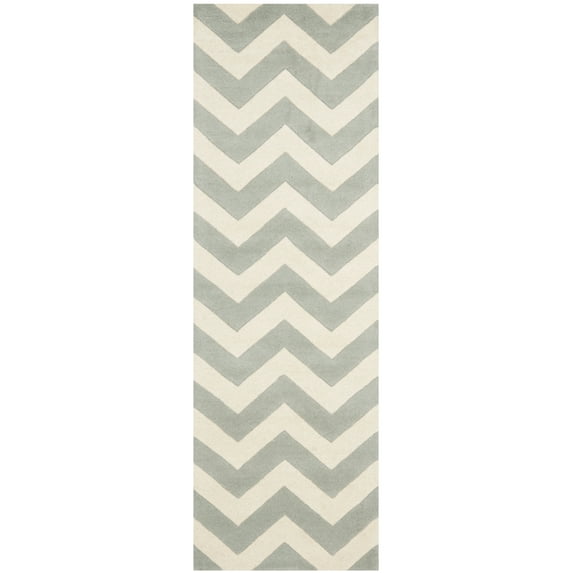 SAFAVIEH Chatham Jake Zigzag Stripes Wool Runner Rug, Grey/Ivory, 2'3" x 11'
