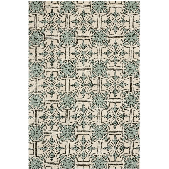 SAFAVIEH Chatham James Geometric Wool Area Rug, Light Blue/Ivory, 4' x 6'