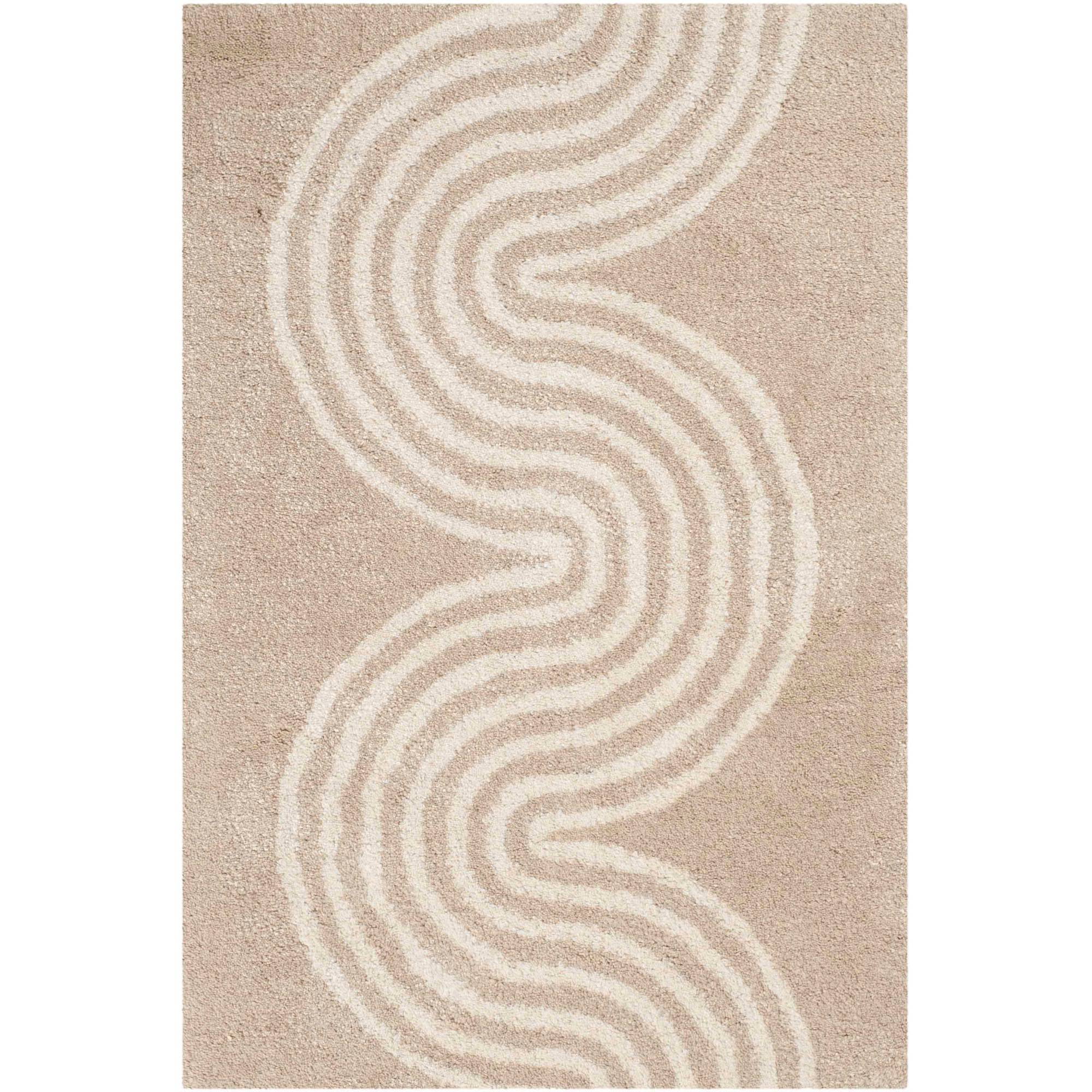 Ivory and Beige Round Hand-Tufted Wool Area Rug