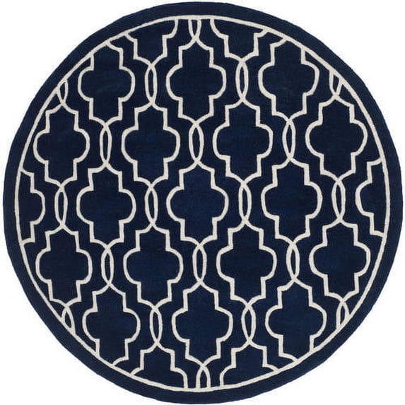 SAFAVIEH Chatham Jaymz Geometric Wool Area Rug, Dark Blue/Ivory, 5' x 5' Round