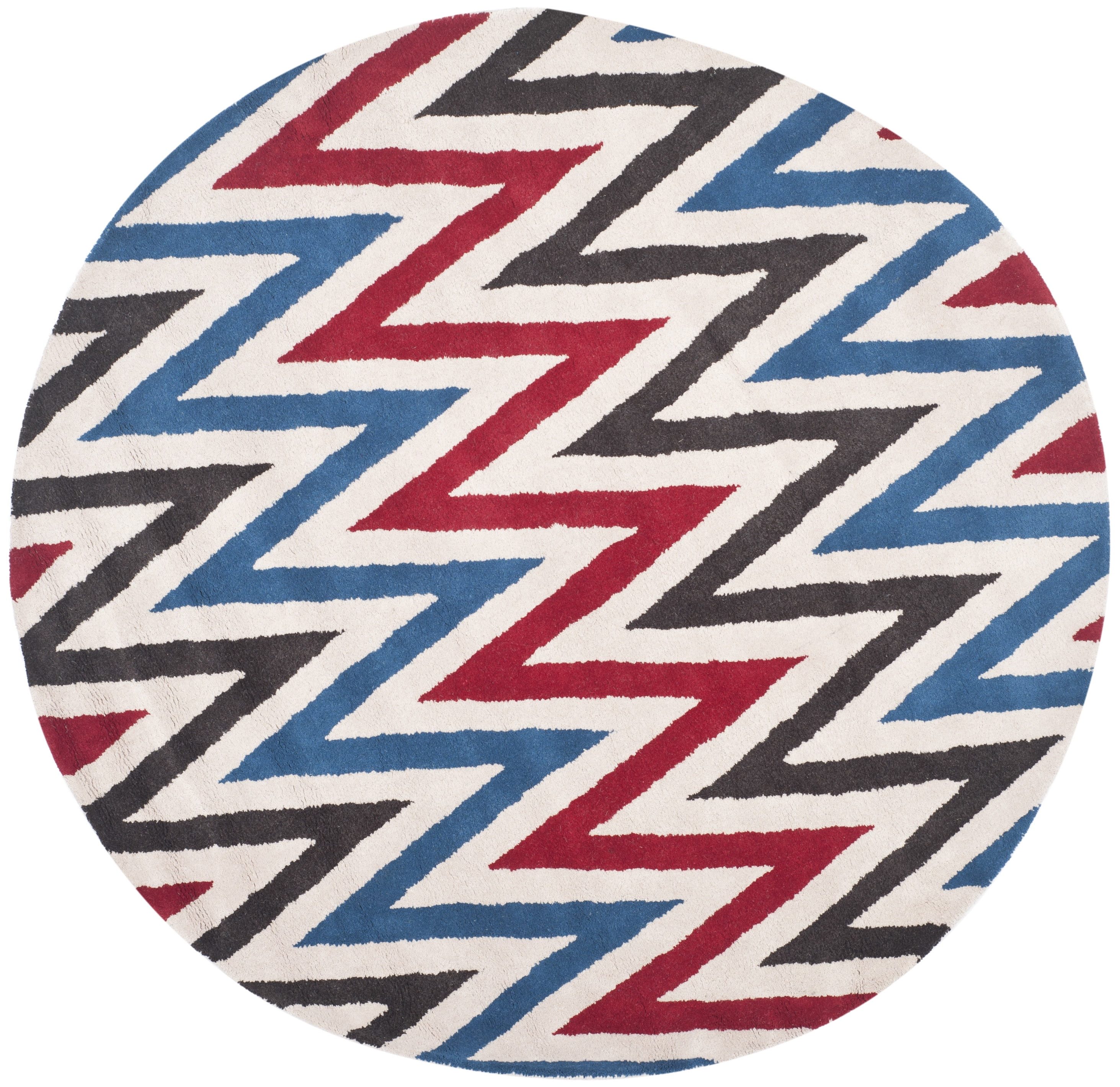 SAFAVIEH Chatham Jefferson Geometric Wool Area Rug, Ivory/Multi, 7' x 7' Round