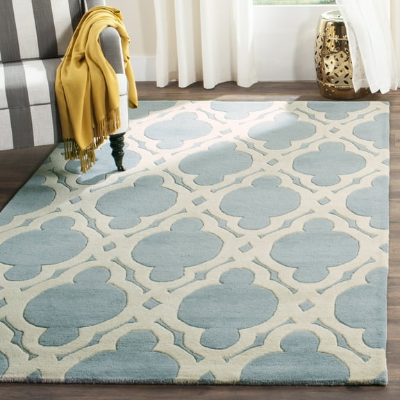 SAFAVIEH Chatham Karina Geometric Wool Area Rug, Blue/Ivory, 5' x 8'