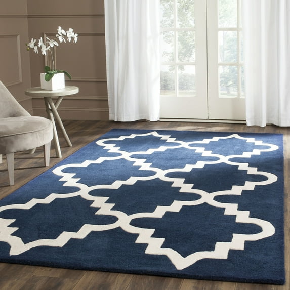 SAFAVIEH Chatham Osbert Geometric Wool Area Rug, Dark Blue/Ivory, 4' x 6'