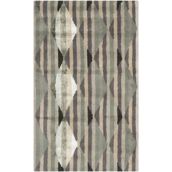 SAFAVIEH Chatham Rowland Geometric Stripes Wool Area Rug, Grey/Multi, 4' x 6'