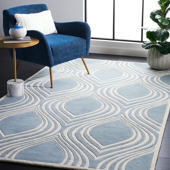 SAFAVIEH Chatham Shaelyn Geometric Wool Area Rug, Blue/Ivory, 4' x 6'