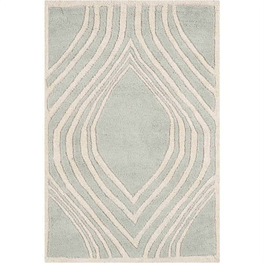 Gray and Ivory Hand-Tufted Wool Geometric Area Rug, 3' x 5'