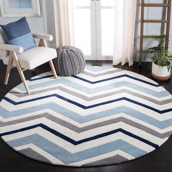 SAFAVIEH Chatham Wilfred Geometric Wool Area Rug, Ivory/Dark Gray, 7' x 7' Round