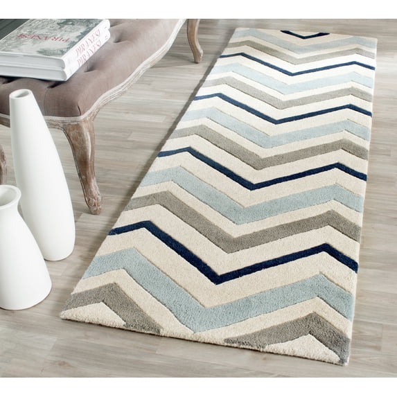 SAFAVIEH Chatham Wilfred Geometric Wool Runner Rug, Ivory/Dark Gray, 2'3" x 9'
