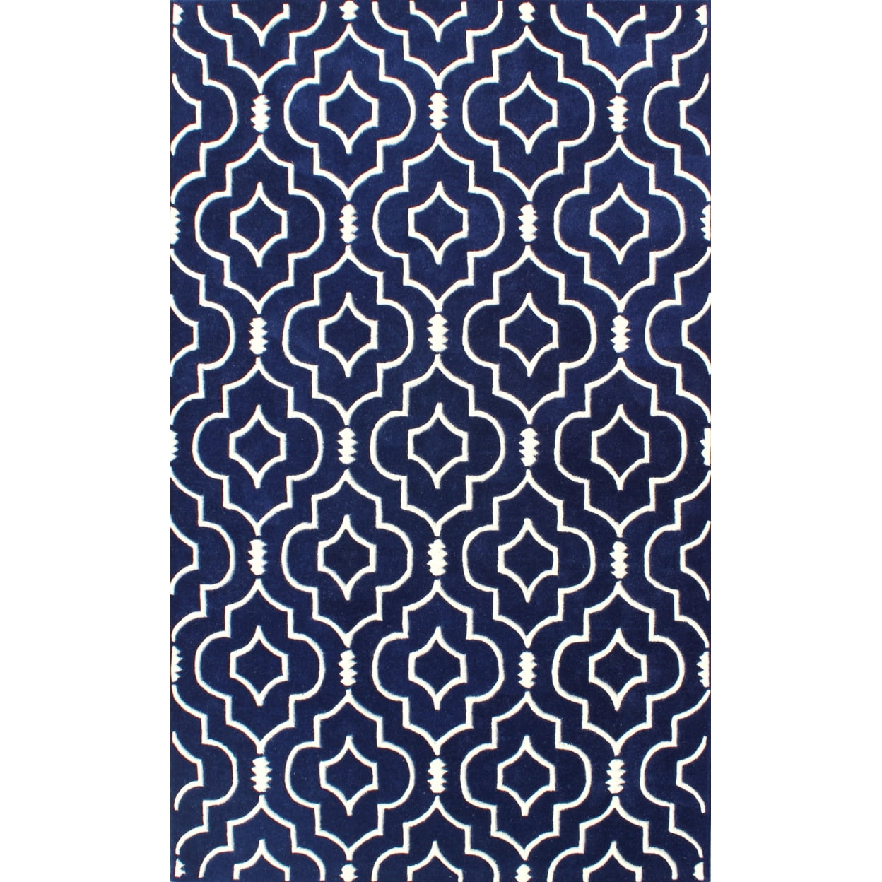 Blue and Ivory Hand-Tufted Wool Geometric Rug