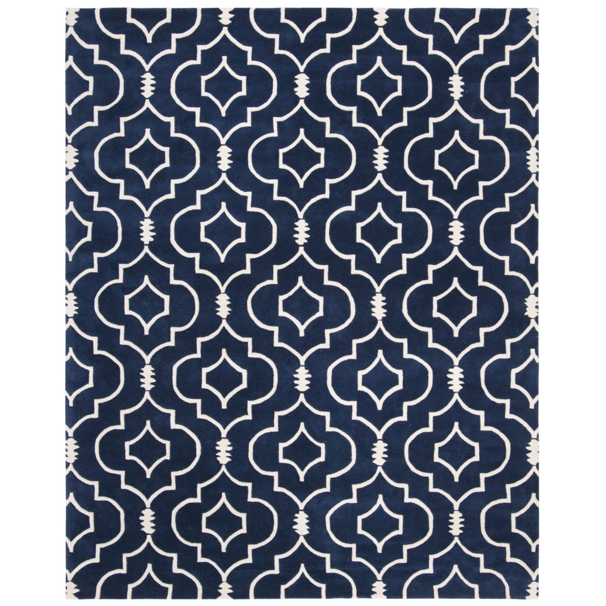 Hand-Tufted Dark Blue and Ivory Wool Geometric Area Rug
