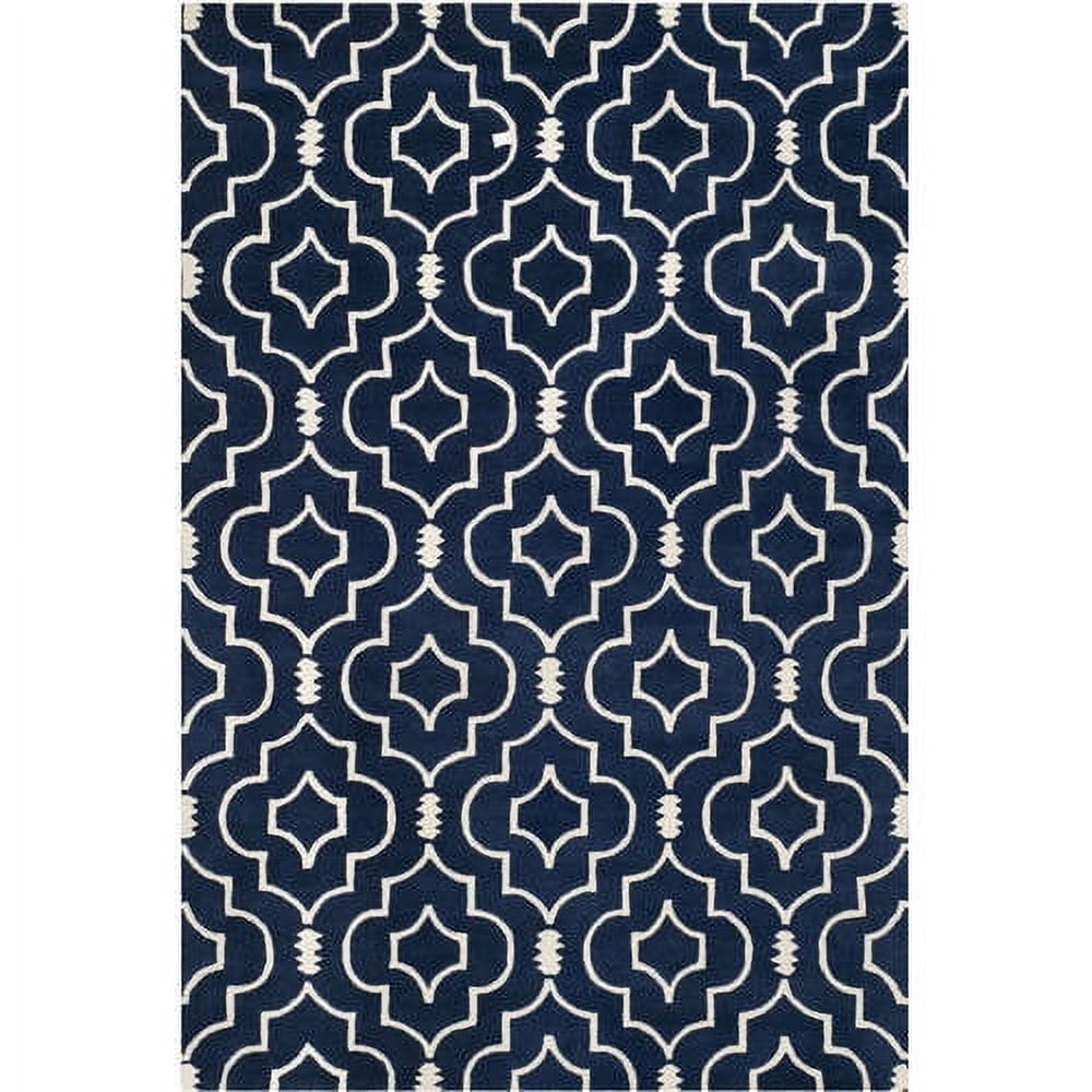 Hand-Tufted Dark Blue and Ivory Wool Geometric Area Rug