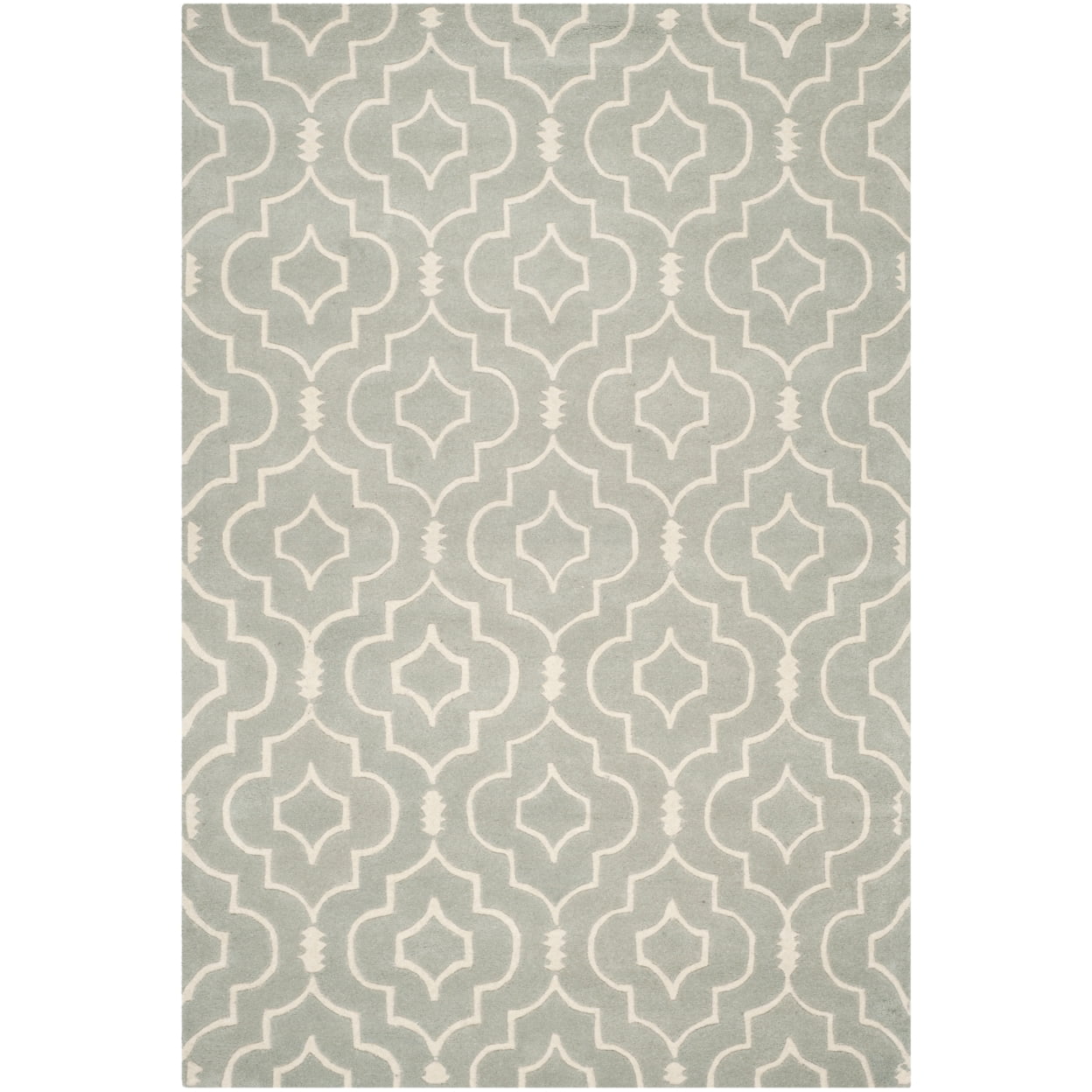 Gray and Ivory Hand-Tufted Wool Geometric Runner Rug
