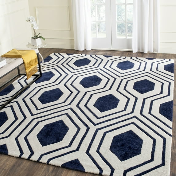 SAFAVIEH Chatham Zeke Geometric Wool Area Rug, Dark Blue/Ivory, 2' x 3'