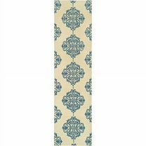 SAFAVIEH Chelsea Abagail Damask Wool Runner Rug, Ivory/Blue, 2'6" x 12'