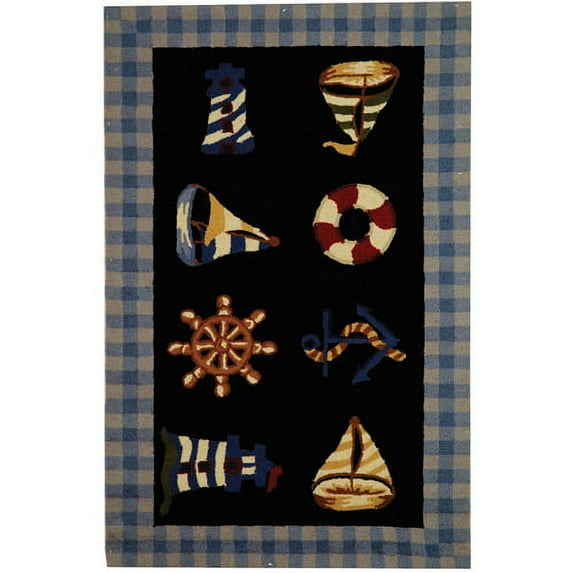 SAFAVIEH Chelsea Agatha Sea Lovers Wool Area Rug, Black, 2'6" x 4'