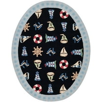 SAFAVIEH Chelsea Agatha Sea Lovers Wool Area Rug, Black, 7'6" x 9'6" Oval