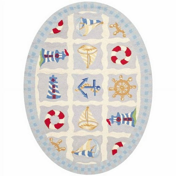 SAFAVIEH Chelsea Agatha Sea Lovers Wool Area Rug, Ivory, 4'6" x 6'6" Oval
