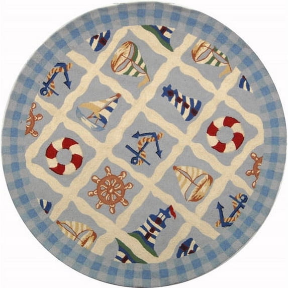 SAFAVIEH Chelsea Agatha Sea Lovers Wool Area Rug, Ivory, 5'6" x 5'6" Round
