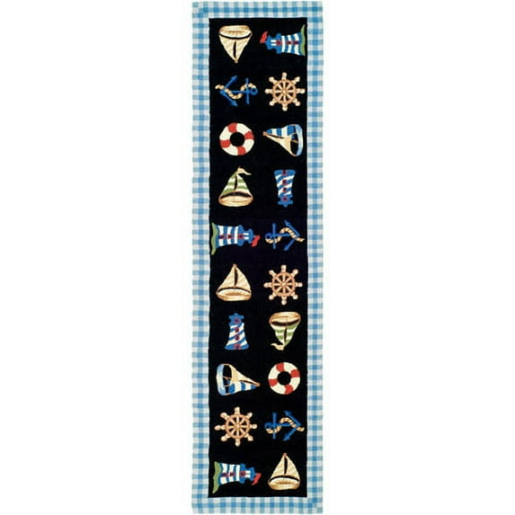 SAFAVIEH Chelsea Agatha Sea Lovers Wool Runner Rug, Black, 2'6" x 6'