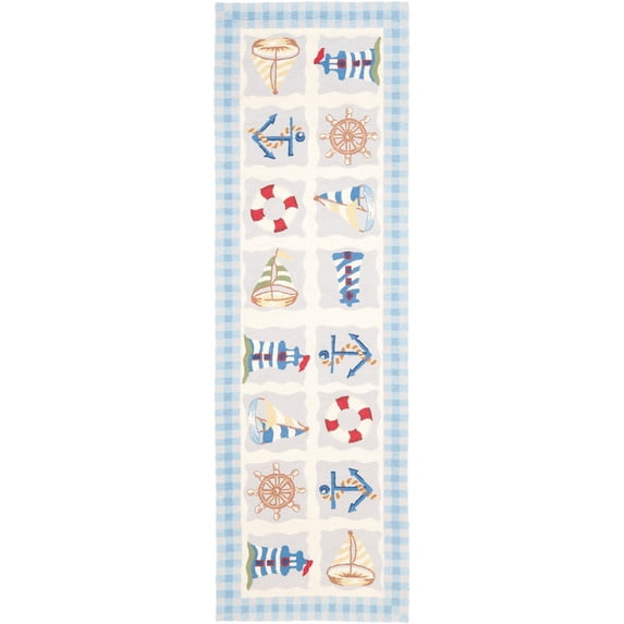 SAFAVIEH Chelsea Agatha Sea Lovers Wool Runner Rug, Ivory, 2'6" x 6'