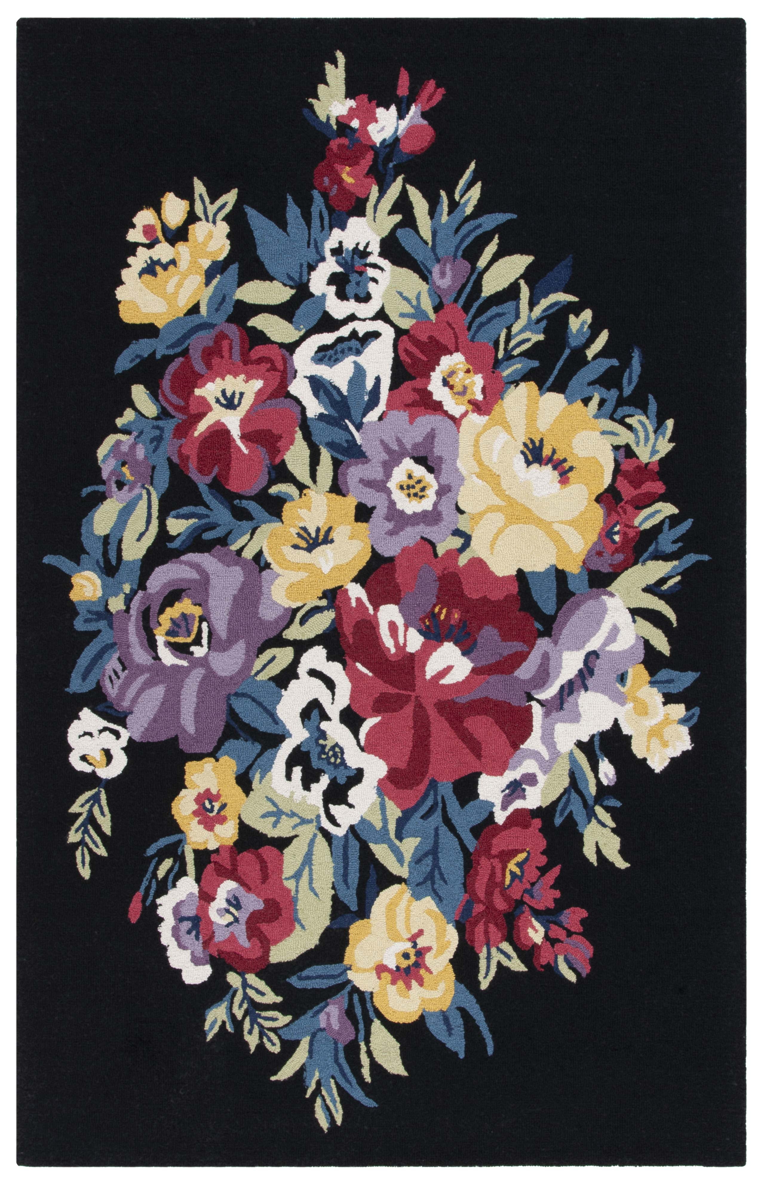 Chelsea Country Floral Black/Rose Wool 3' x 5' Rug