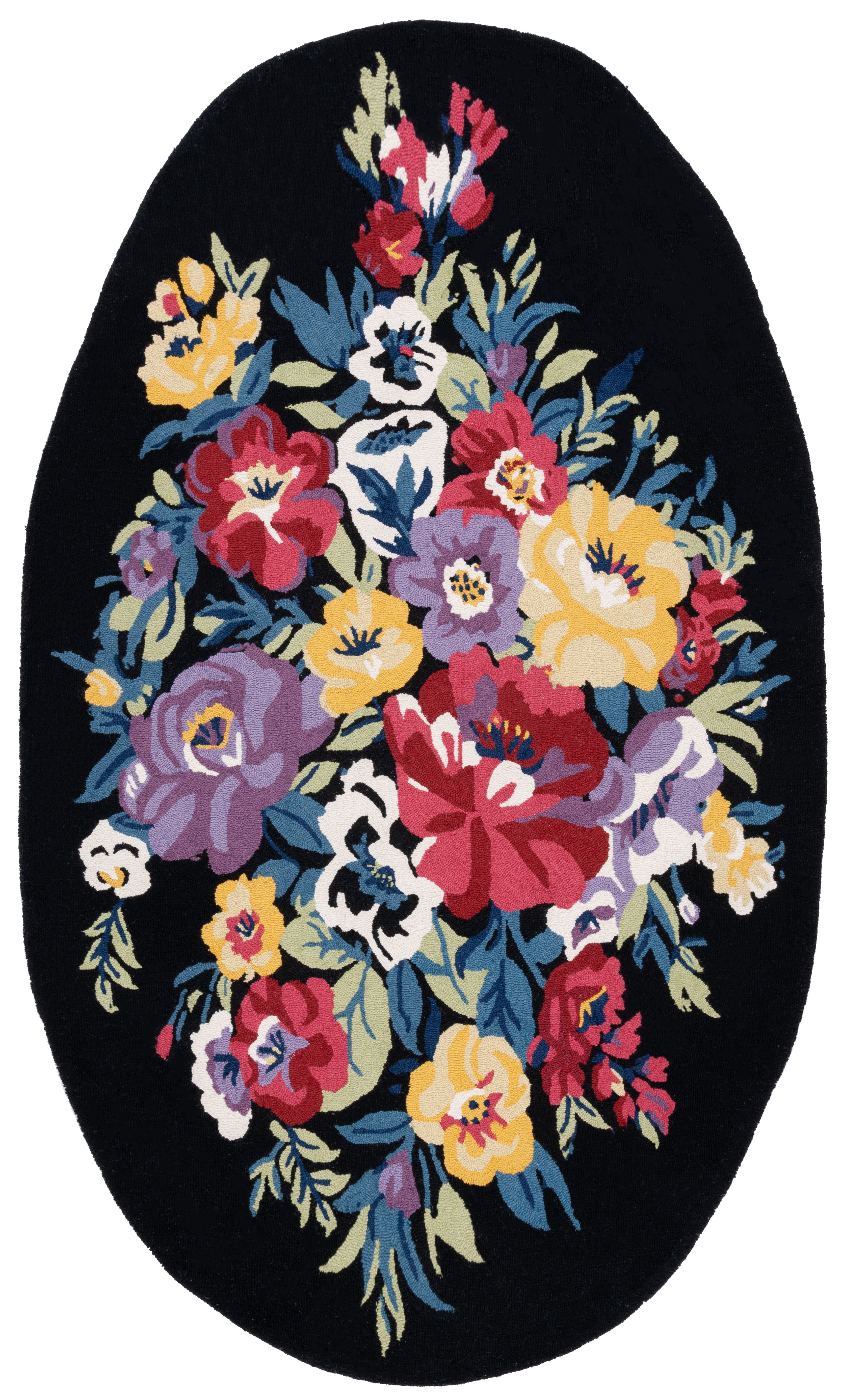 Handmade Chelsea Floral Black Wool Oval Rug - 4' x 6'