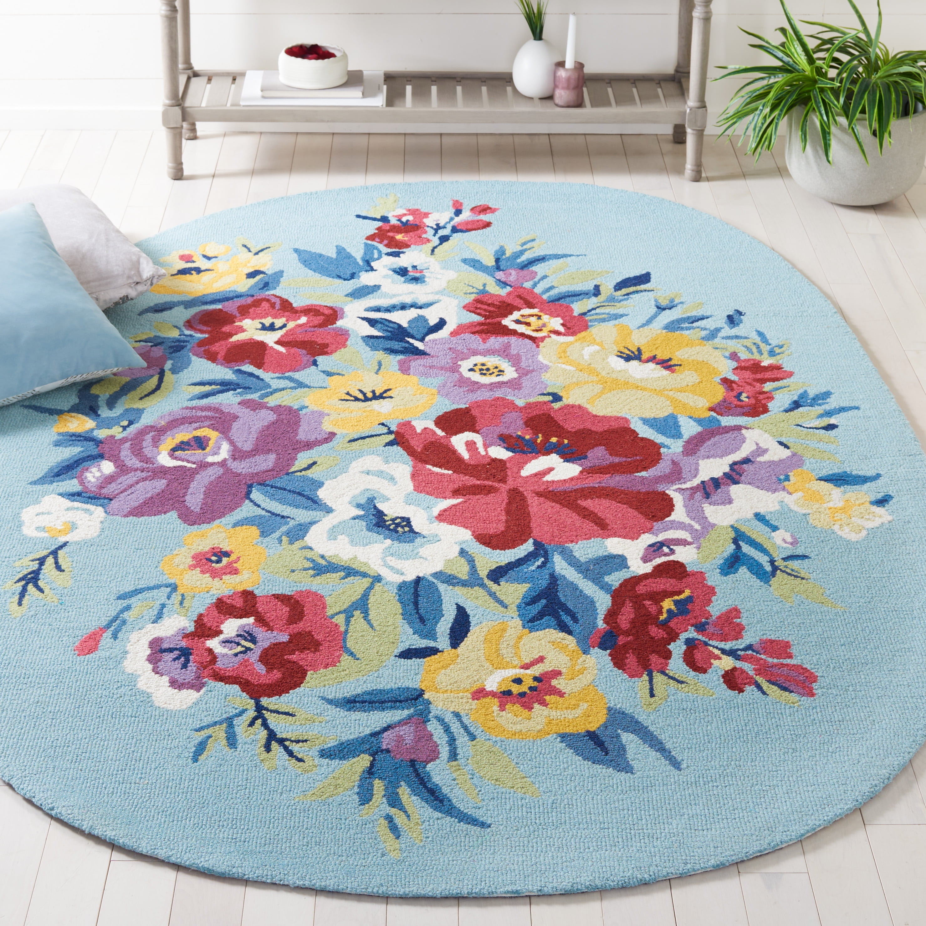 Safavieh Chelsea Ainsley Floral Area Rug, Blue/Rose, 6' x 9' Oval
