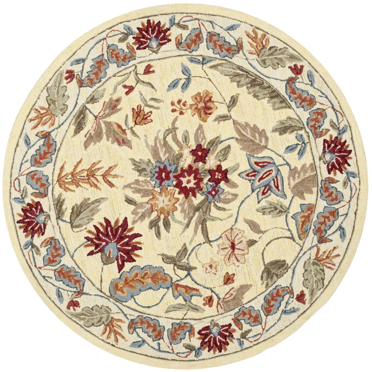 Ivory Floral Handmade Tufted Wool Round Rug 36"