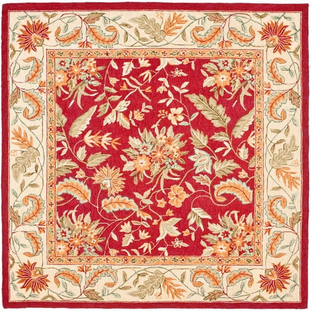 Red Floral Handmade Wool Accent Rug 20" x 4"