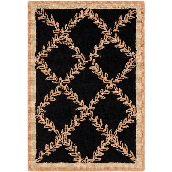 SAFAVIEH Chelsea Alecia Geometric Borders Wool Area Rug, Black/Gold, 5'3" x 8'3"