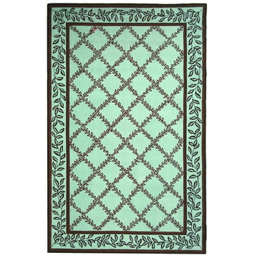 SAFAVIEH Chelsea Alecia Geometric Borders Wool Area Rug, Blue/Brown, 4' x 4' Round