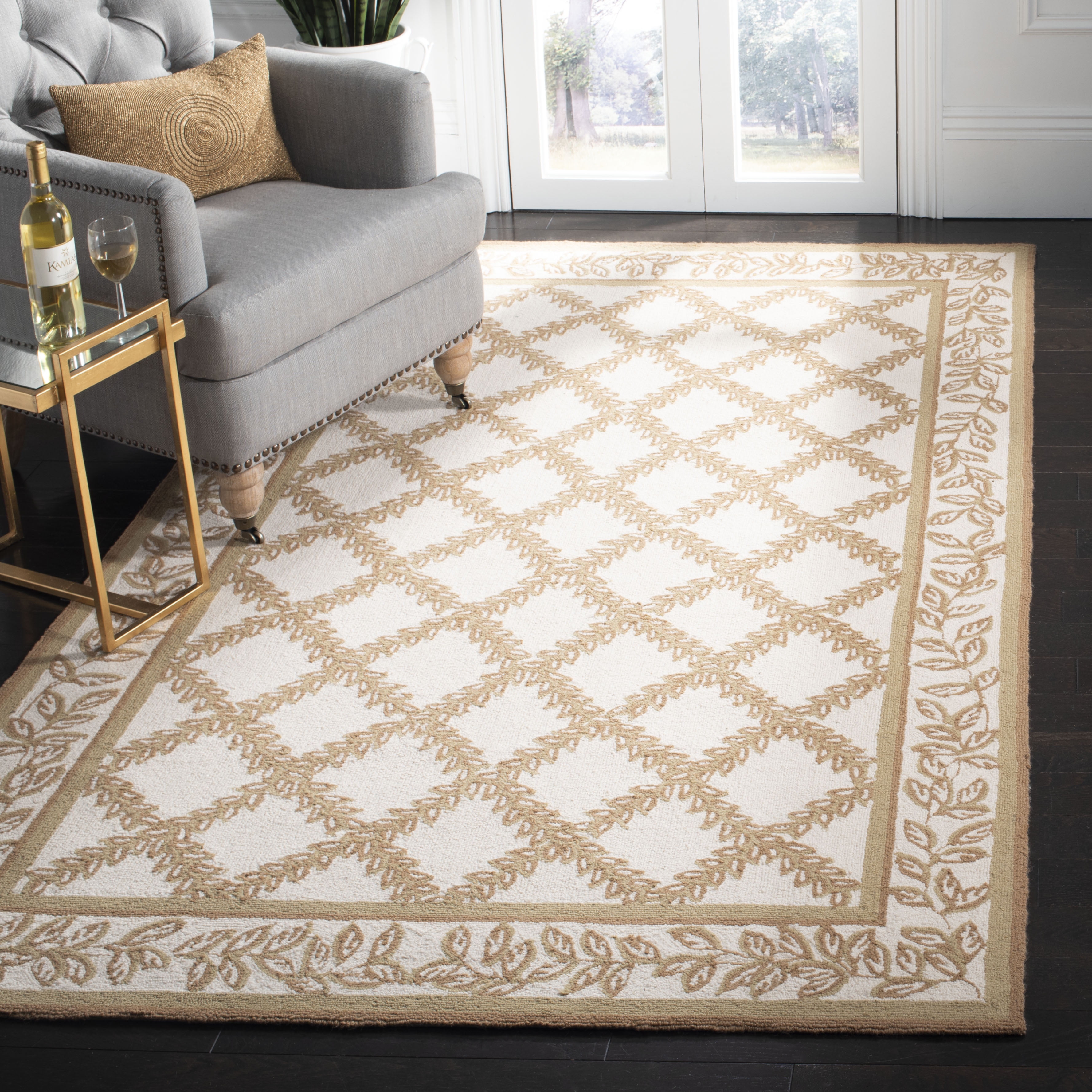 SAFAVIEH Chelsea Alecia Geometric Borders Wool Area Rug, Ivory/Camel, 1 ...