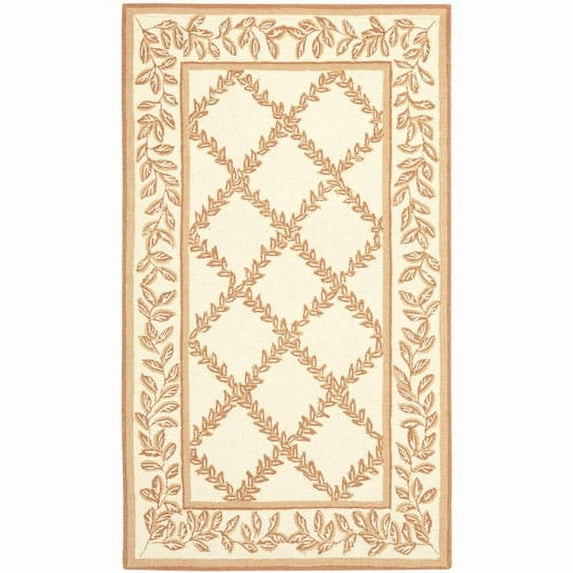SAFAVIEH Chelsea Alecia Geometric Borders Wool Area Rug, Ivory/Camel, 2'9" x 4'9"