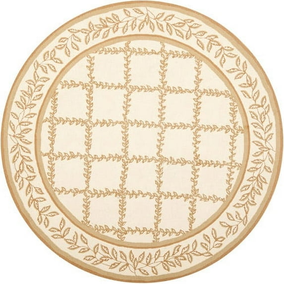 SAFAVIEH Chelsea Alecia Geometric Borders Wool Area Rug, Ivory/Camel, 3' x 3' Round