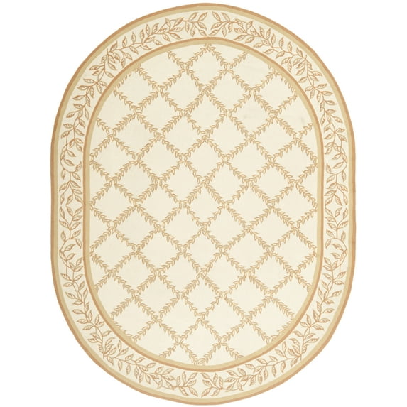 SAFAVIEH Chelsea Alecia Geometric Borders Wool Area Rug, Ivory/Camel, 7'6" x 9'6" Oval