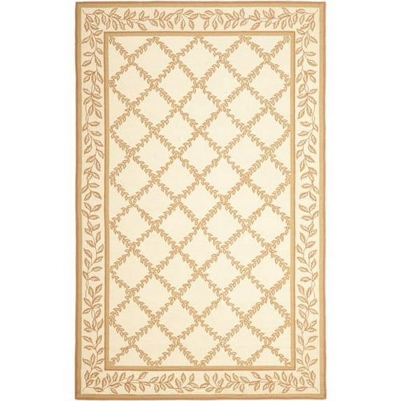 SAFAVIEH Chelsea Alecia Geometric Borders Wool Area Rug, Ivory/Camel, 7'9" x 9'9"