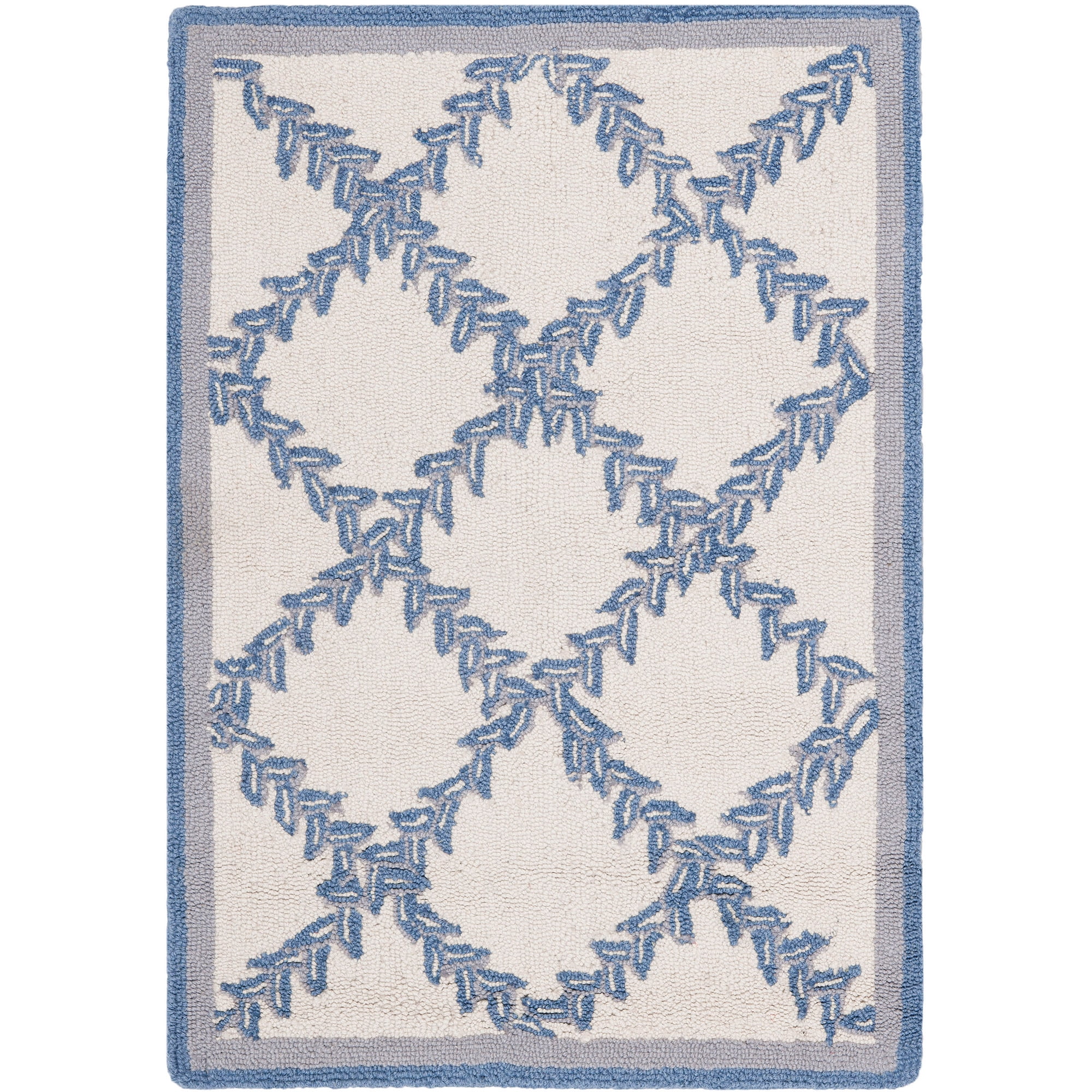 Ivory and Light Blue Floral Wool 10' x 14' Area Rug